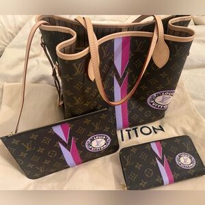 Louis Vuitton Brown and Purple Monogram Neverfull MM Set